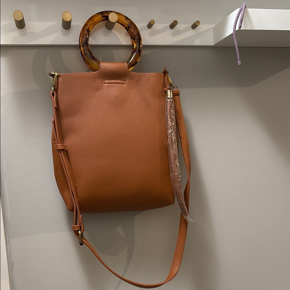 Anthropologie Tan Shoulder Bag with Wooden Handle - Picture 2 of 8